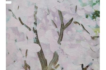 真作　野溝嘉彦　「風越山と桜」　F6(6号)　絵画(油絵、油彩、風景、桜、山、春、額装、肉筆、サイン入り)(R-079120)