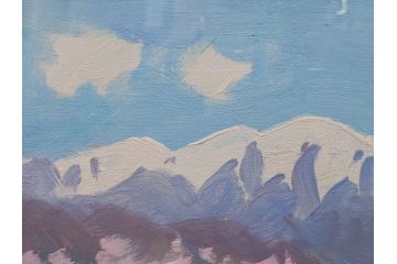 真作　野溝嘉彦　「風越山と桜」　F6(6号)　絵画(油絵、油彩、風景、桜、山、春、額装、肉筆、サイン入り)(R-079120)