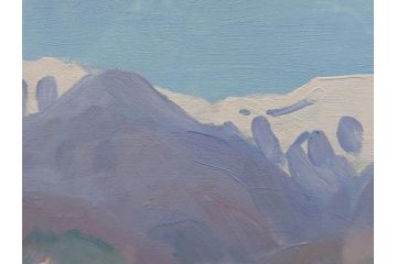 真作　野溝嘉彦　「風越山と桜」　F6(6号)　絵画(油絵、油彩、風景、桜、山、春、額装、肉筆、サイン入り)(R-079120)