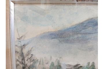 真作　1974年　サイタ亨　「草津天狗山 しゃくなげの咲く頃」　F6(6号)　絵画(鉛筆、水彩、DR.T.SAITA、サイン入り、落款印、肉筆、風景、花、山、額装)(R-079121)