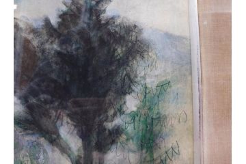 真作　1974年　サイタ亨　「草津天狗山 しゃくなげの咲く頃」　F6(6号)　絵画(鉛筆、水彩、DR.T.SAITA、サイン入り、落款印、肉筆、風景、花、山、額装)(R-079121)