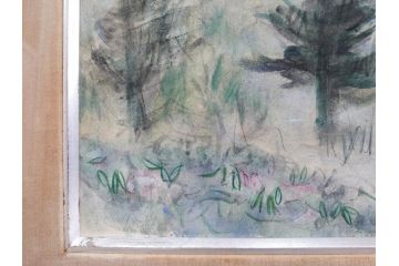 真作　1974年　サイタ亨　「草津天狗山 しゃくなげの咲く頃」　F6(6号)　絵画(鉛筆、水彩、DR.T.SAITA、サイン入り、落款印、肉筆、風景、花、山、額装)(R-079121)