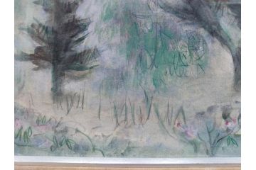 真作　1974年　サイタ亨　「草津天狗山 しゃくなげの咲く頃」　F6(6号)　絵画(鉛筆、水彩、DR.T.SAITA、サイン入り、落款印、肉筆、風景、花、山、額装)(R-079121)
