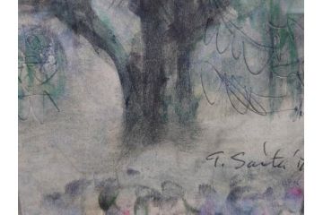 真作　1974年　サイタ亨　「草津天狗山 しゃくなげの咲く頃」　F6(6号)　絵画(鉛筆、水彩、DR.T.SAITA、サイン入り、落款印、肉筆、風景、花、山、額装)(R-079121)