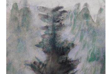 真作　1974年　サイタ亨　「草津天狗山 しゃくなげの咲く頃」　F6(6号)　絵画(鉛筆、水彩、DR.T.SAITA、サイン入り、落款印、肉筆、風景、花、山、額装)(R-079121)
