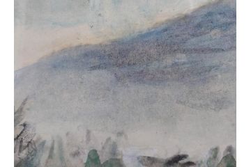 真作　1974年　サイタ亨　「草津天狗山 しゃくなげの咲く頃」　F6(6号)　絵画(鉛筆、水彩、DR.T.SAITA、サイン入り、落款印、肉筆、風景、花、山、額装)(R-079121)