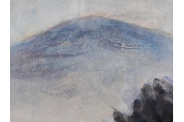 真作　1974年　サイタ亨　「草津天狗山 しゃくなげの咲く頃」　F6(6号)　絵画(鉛筆、水彩、DR.T.SAITA、サイン入り、落款印、肉筆、風景、花、山、額装)(R-079121)