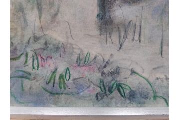 真作　1974年　サイタ亨　「草津天狗山 しゃくなげの咲く頃」　F6(6号)　絵画(鉛筆、水彩、DR.T.SAITA、サイン入り、落款印、肉筆、風景、花、山、額装)(R-079121)