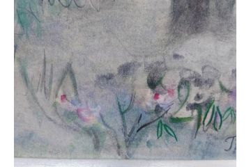 真作　1974年　サイタ亨　「草津天狗山 しゃくなげの咲く頃」　F6(6号)　絵画(鉛筆、水彩、DR.T.SAITA、サイン入り、落款印、肉筆、風景、花、山、額装)(R-079121)