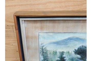 真作　1974年　サイタ亨　「草津天狗山 しゃくなげの咲く頃」　F6(6号)　絵画(鉛筆、水彩、DR.T.SAITA、サイン入り、落款印、肉筆、風景、花、山、額装)(R-079121)