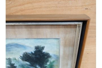 真作　1974年　サイタ亨　「草津天狗山 しゃくなげの咲く頃」　F6(6号)　絵画(鉛筆、水彩、DR.T.SAITA、サイン入り、落款印、肉筆、風景、花、山、額装)(R-079121)