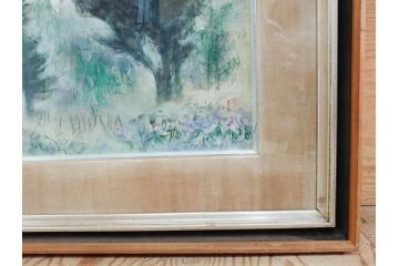 真作　1974年　サイタ亨　「草津天狗山 しゃくなげの咲く頃」　F6(6号)　絵画(鉛筆、水彩、DR.T.SAITA、サイン入り、落款印、肉筆、風景、花、山、額装)(R-079121)