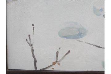 真作　野溝嘉彦　「塩の道・雪」　F10(10号)　絵画(油絵、油彩、肉筆、サイン入り、雪山、冬、風景、山村、額装)(R-079122)