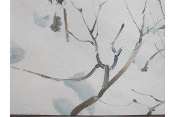 真作　野溝嘉彦　「塩の道・雪」　F10(10号)　絵画(油絵、油彩、肉筆、サイン入り、雪山、冬、風景、山村、額装)(R-079122)