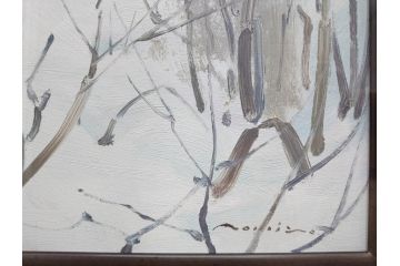 真作　野溝嘉彦　「塩の道・雪」　F10(10号)　絵画(油絵、油彩、肉筆、サイン入り、雪山、冬、風景、山村、額装)(R-079122)