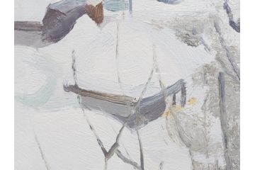 真作　野溝嘉彦　「塩の道・雪」　F10(10号)　絵画(油絵、油彩、肉筆、サイン入り、雪山、冬、風景、山村、額装)(R-079122)