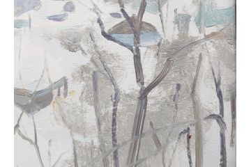 真作　野溝嘉彦　「塩の道・雪」　F10(10号)　絵画(油絵、油彩、肉筆、サイン入り、雪山、冬、風景、山村、額装)(R-079122)