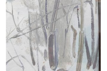 真作　野溝嘉彦　「塩の道・雪」　F10(10号)　絵画(油絵、油彩、肉筆、サイン入り、雪山、冬、風景、山村、額装)(R-079122)