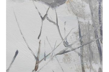 真作　野溝嘉彦　「塩の道・雪」　F10(10号)　絵画(油絵、油彩、肉筆、サイン入り、雪山、冬、風景、山村、額装)(R-079122)