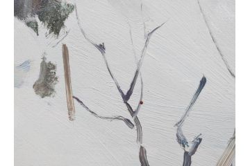 真作　野溝嘉彦　「塩の道・雪」　F10(10号)　絵画(油絵、油彩、肉筆、サイン入り、雪山、冬、風景、山村、額装)(R-079122)