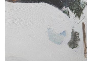 真作　野溝嘉彦　「塩の道・雪」　F10(10号)　絵画(油絵、油彩、肉筆、サイン入り、雪山、冬、風景、山村、額装)(R-079122)