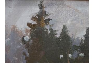真作　野溝嘉彦　「塩の道・雪」　F10(10号)　絵画(油絵、油彩、肉筆、サイン入り、雪山、冬、風景、山村、額装)(R-079122)