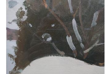 真作　野溝嘉彦　「塩の道・雪」　F10(10号)　絵画(油絵、油彩、肉筆、サイン入り、雪山、冬、風景、山村、額装)(R-079122)
