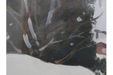 真作　野溝嘉彦　「塩の道・雪」　F10(10号)　絵画(油絵、油彩、肉筆、サイン入り、雪山、冬、風景、山村、額装)(R-079122)