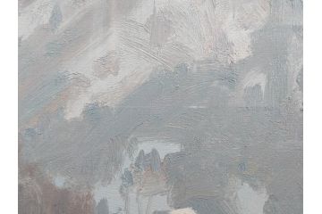 真作　野溝嘉彦　「塩の道・雪」　F10(10号)　絵画(油絵、油彩、肉筆、サイン入り、雪山、冬、風景、山村、額装)(R-079122)