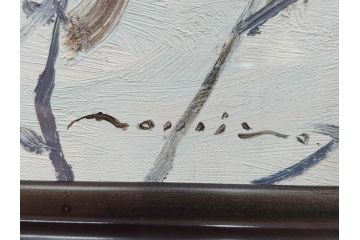 真作　野溝嘉彦　「塩の道・雪」　F10(10号)　絵画(油絵、油彩、肉筆、サイン入り、雪山、冬、風景、山村、額装)(R-079122)