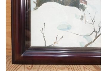 真作　野溝嘉彦　「塩の道・雪」　F10(10号)　絵画(油絵、油彩、肉筆、サイン入り、雪山、冬、風景、山村、額装)(R-079122)