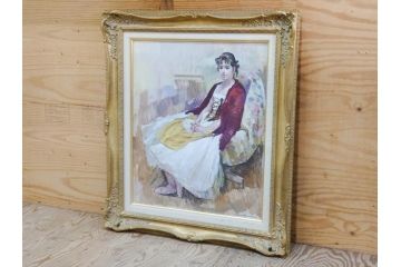 真作　吉野谷幸重　「踊り子」　F12(12号)　絵画(油絵、油彩、人物画、女性、バレリーナ、肉筆、サイン入り、額装)(R-079123)