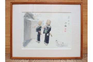 真作　洋画家・版画家　和田三造　「虚無僧」 「舟やど」 「花売り」　ノスタルジーな雰囲気を感じる木版画3点セット(昭和職業絵尽、京都版画院、絵画、人物、職業、女性、男性、子供、動物、壁掛け、額装、外箱付き)(R-079124)　