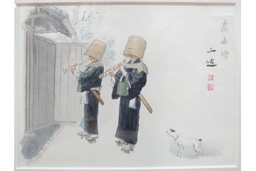 真作　洋画家・版画家　和田三造　「虚無僧」 「舟やど」 「花売り」　ノスタルジーな雰囲気を感じる木版画3点セット(昭和職業絵尽、京都版画院、絵画、人物、職業、女性、男性、子供、動物、壁掛け、額装、外箱付き)(R-079124)　