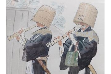 真作　洋画家・版画家　和田三造　「虚無僧」 「舟やど」 「花売り」　ノスタルジーな雰囲気を感じる木版画3点セット(昭和職業絵尽、京都版画院、絵画、人物、職業、女性、男性、子供、動物、壁掛け、額装、外箱付き)(R-079124)　
