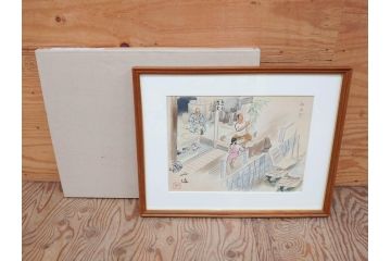 真作　洋画家・版画家　和田三造　「虚無僧」 「舟やど」 「花売り」　ノスタルジーな雰囲気を感じる木版画3点セット(昭和職業絵尽、京都版画院、絵画、人物、職業、女性、男性、子供、動物、壁掛け、額装、外箱付き)(R-079124)　