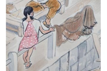真作　洋画家・版画家　和田三造　「虚無僧」 「舟やど」 「花売り」　ノスタルジーな雰囲気を感じる木版画3点セット(昭和職業絵尽、京都版画院、絵画、人物、職業、女性、男性、子供、動物、壁掛け、額装、外箱付き)(R-079124)　