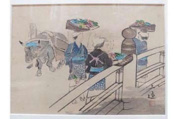 真作　洋画家・版画家　和田三造　「虚無僧」 「舟やど」 「花売り」　ノスタルジーな雰囲気を感じる木版画3点セット(昭和職業絵尽、京都版画院、絵画、人物、職業、女性、男性、子供、動物、壁掛け、額装、外箱付き)(R-079124)　
