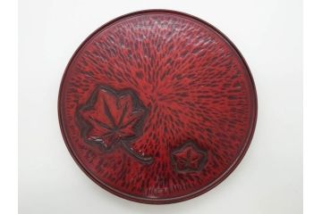 鎌倉彫　彫刻　木製　漆器　和の雰囲気を演出する銘々盆9枚セット(博古堂?、梅、桜、銀杏、紅葉、花、共箱付き)(R-079136)
