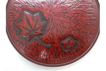鎌倉彫　彫刻　木製　漆器　和の雰囲気を演出する銘々盆9枚セット(博古堂?、梅、桜、銀杏、紅葉、花、共箱付き)(R-079136)