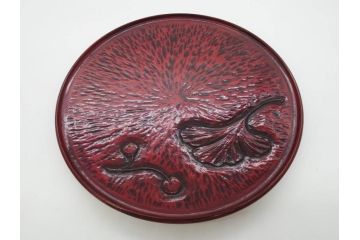 鎌倉彫　彫刻　木製　漆器　和の雰囲気を演出する銘々盆9枚セット(博古堂?、梅、桜、銀杏、紅葉、花、共箱付き)(R-079136)