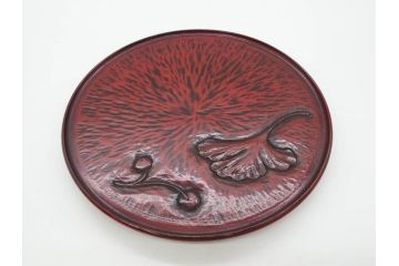 鎌倉彫　彫刻　木製　漆器　和の雰囲気を演出する銘々盆9枚セット(博古堂?、梅、桜、銀杏、紅葉、花、共箱付き)(R-079136)