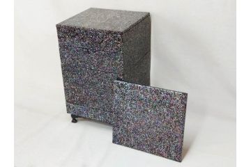 時代物　螺鈿(ラデン)　星をちりばめたような眩い脚付き五段重箱(漆器、木製、お重)(R-079137)