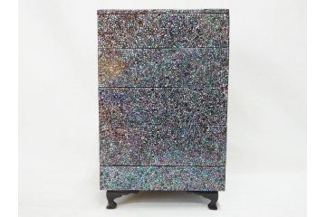 時代物　螺鈿(ラデン)　星をちりばめたような眩い脚付き五段重箱(漆器、木製、お重)(R-079137)