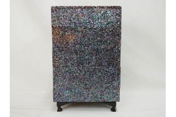 時代物　螺鈿(ラデン)　星をちりばめたような眩い脚付き五段重箱(漆器、木製、お重)(R-079137)