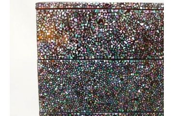 時代物　螺鈿(ラデン)　星をちりばめたような眩い脚付き五段重箱(漆器、木製、お重)(R-079137)