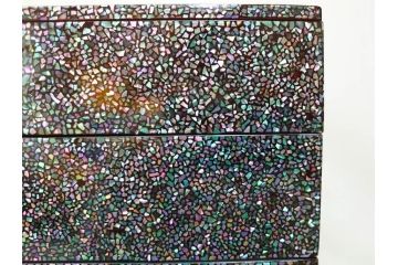 時代物　螺鈿(ラデン)　星をちりばめたような眩い脚付き五段重箱(漆器、木製、お重)(R-079137)