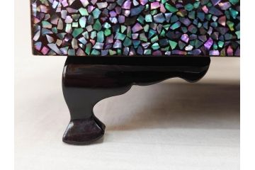 時代物　螺鈿(ラデン)　星をちりばめたような眩い脚付き五段重箱(漆器、木製、お重)(R-079137)