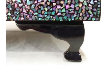 時代物　螺鈿(ラデン)　星をちりばめたような眩い脚付き五段重箱(漆器、木製、お重)(R-079137)