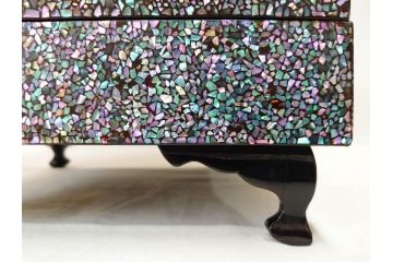 時代物　螺鈿(ラデン)　星をちりばめたような眩い脚付き五段重箱(漆器、木製、お重)(R-079137)